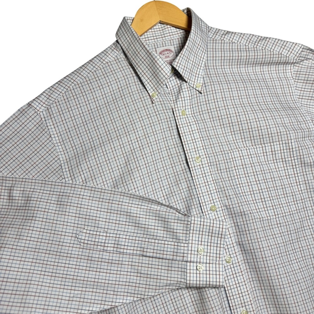 Brooks‎ Brothers 346 Size 16.5 Non Iron Button Down Shirt Men Check Long Sleeve